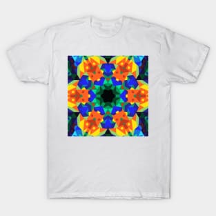 Retro Mandala Flower Blue Orange and Green T-Shirt